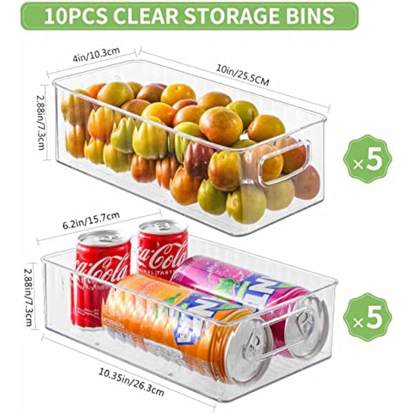 HNNJCK Fridge Organisers Set of 10, Clear Fridge Storage Containers, Multifunctional Kitchen Cupboard Organiser, Refrigerator Storage Bins for Kitchen, Pantry, Cabinet - BPA Free