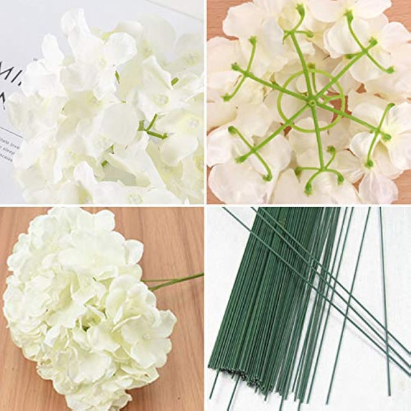 FagusHome 7 inch Silk Hydrangea Heads Artificial Flowers Heads with Stems Fake Hydrangea Flowers for Home Wedding Decor,Pack of 25 (White)