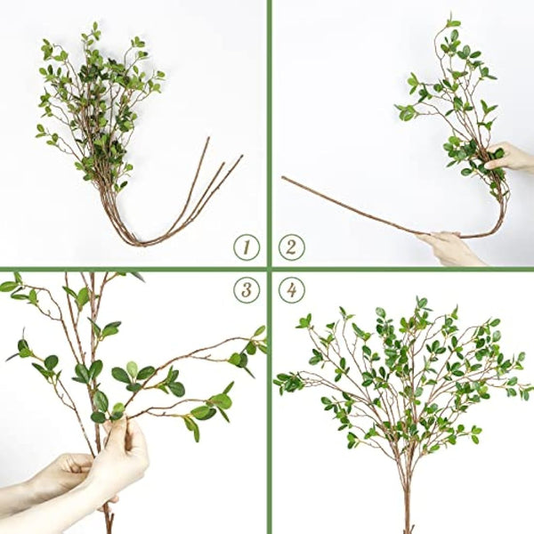 Dremisland 3Pcs Artificial Ficus Branches Faux Leaf Spray 43.3inch Artificial Greenery Stems Green Eucalyptus Branches Fake Ficus Twig Plants Bushes Shrubs for Vase Filler Home Wedding Office Decor