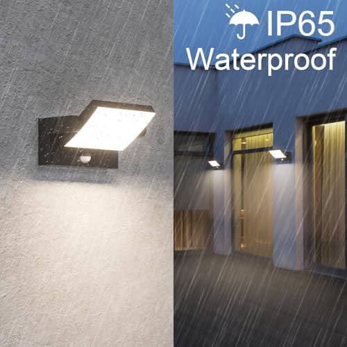 Klighten 24W Outdoor Wall Light with Motion Sensor Waterproof IP65, Modern Aluminum Wall Lamp Outside/Indoor with Swiveling LED Panel for Entrance Garden Terrace, Black, Neutral White 4000K
