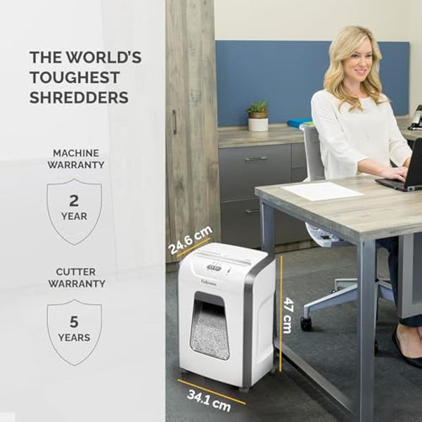 Fellowes Paper Shredder for Home Office Use - 15 Sheet Cross Cut Paper Shredder for Deskside Use - Powershred 15C Home Shredder with 19L Pull-Out Bin - High Security P4 - White