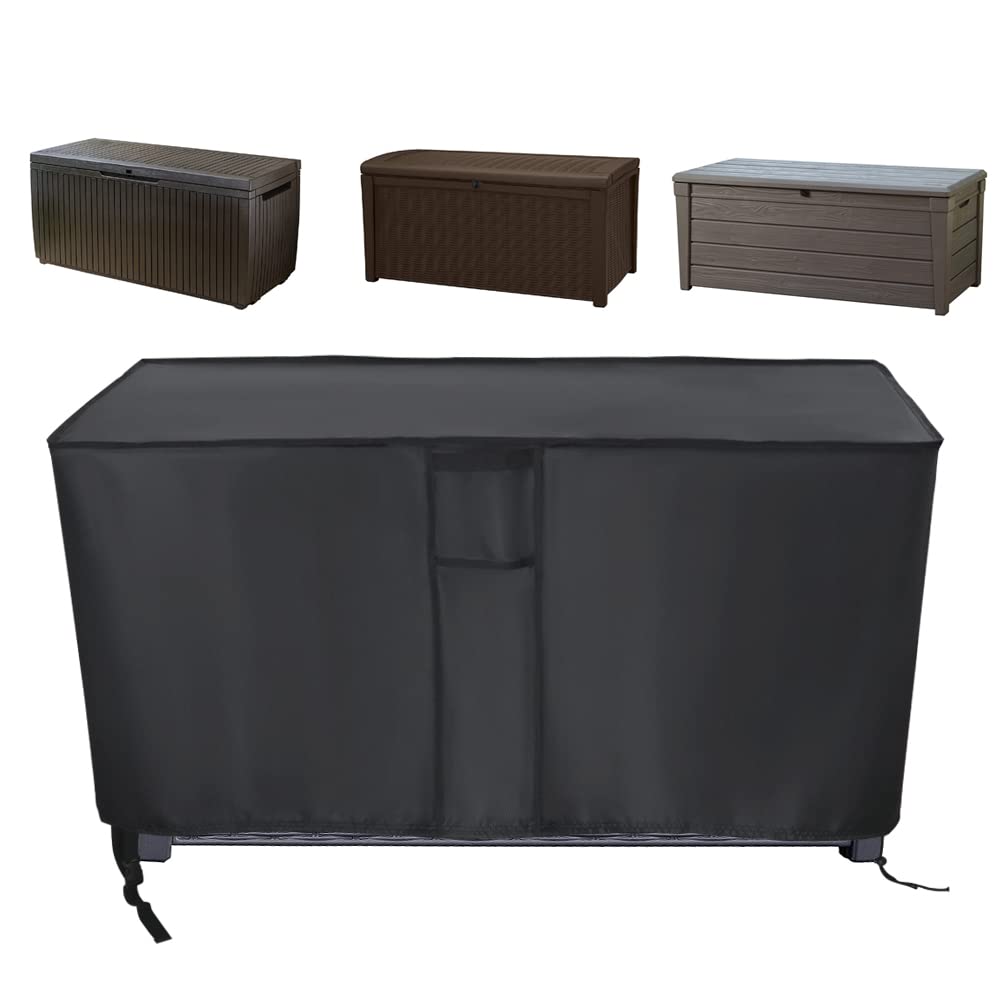 Kingling Deck Box Cover, Outdoor Storage Box Cover Waterproof, Outside Storage Bench Deck Boxes Covers Black (58" L x 33" W x 34" H)