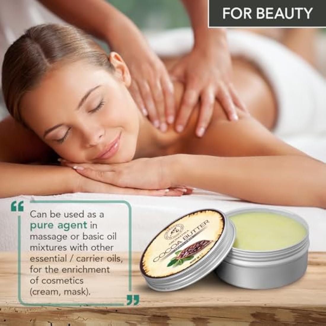 Cocoa Butter 400g - Unrefined - Pure & Natural - Cocoa Butter for Beauty Care - Moisturiser for Hair - Skin - Lips - Face - Body - Massage - Good for Beauty