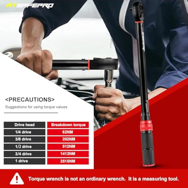ATsafepro 1/2" Drive Torque Wrench Set,Car Wheel Torque Wrench 20-230 Nm with 3/8'' Adapter, Dual-Direction Adjustable 72 Tooth for Car Motorcycle,Truck,± 3% Accuracy