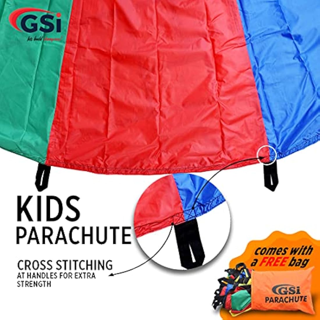 GSi Kids Play Parachute Rainbow Parachute Toy Tent Game for Children Gymnastic Cooperative Play and Outdoor Playground Activities (35 Feet)