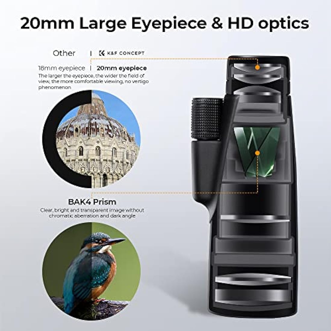 K&F Concept 12X50 HD Monoculars, Monoculars Telescope for Adults with BAK4 Prism & FMC Lens, Waterproof Monocular Scope with Dual Focus for Bird Watching Hunting Wildlife Hiking Traveling