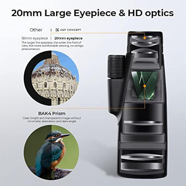 K&F Concept 12X50 HD Monoculars, Monoculars Telescope for Adults with BAK4 Prism & FMC Lens, Waterproof Monocular Scope with Dual Focus for Bird Watching Hunting Wildlife Hiking Traveling