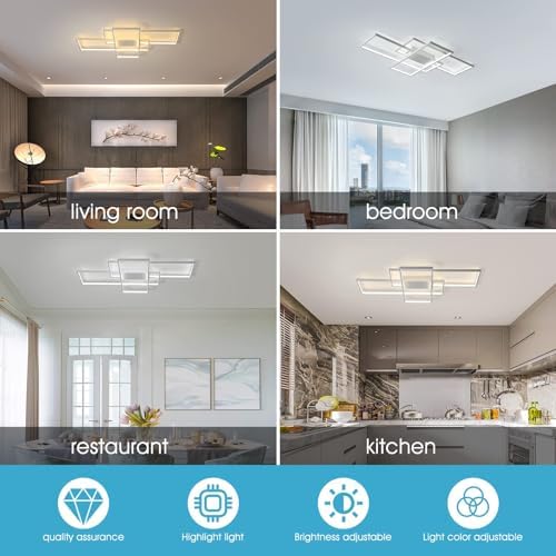 JIINOO Dimmable LED Ceiling Light, 110cm Flush Mounted Ceiling Light with Remote Control, 70W Square Acrylic Modern Simple Design Fixture for Bedroom Living Room, White