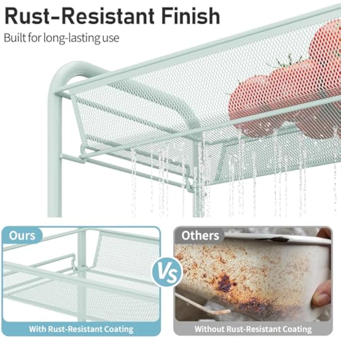 APEXCHASER 4-Tier Rolling Cart,Easy Assemble Mobile Storage Trolley On Wheels,Slide Out Utility Cart Shelving Units Kitchen Bathroom Laundry Room,Green