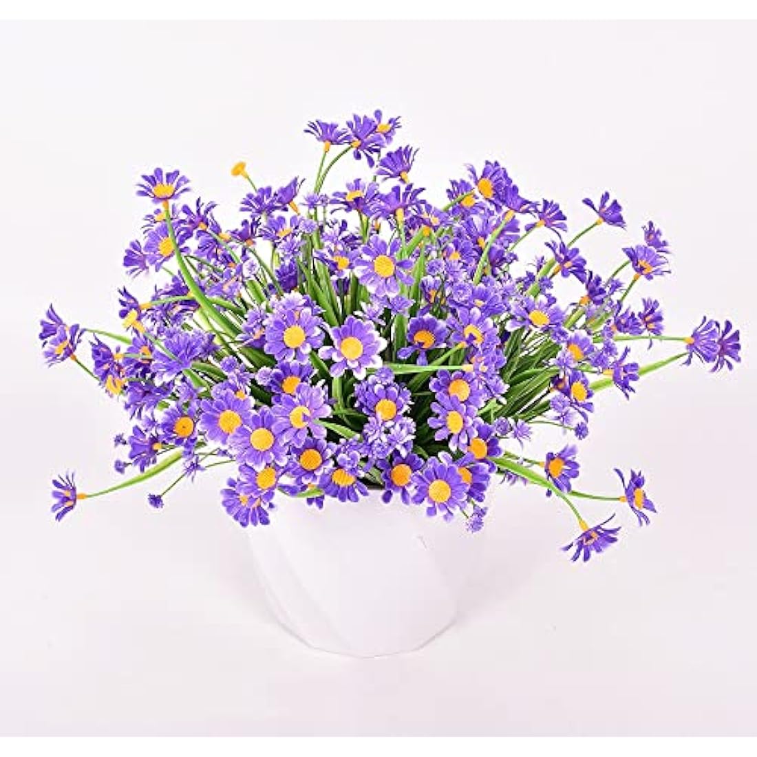4PCS Artificial Daisy Flowers Outdoor Spring Summer Decoration UV Resistant Fake Flowers Faux Plastic Greenery Shrub Plant Indoor Outside Hanging Garden Home Porch Wedding Party Decor (Purple)