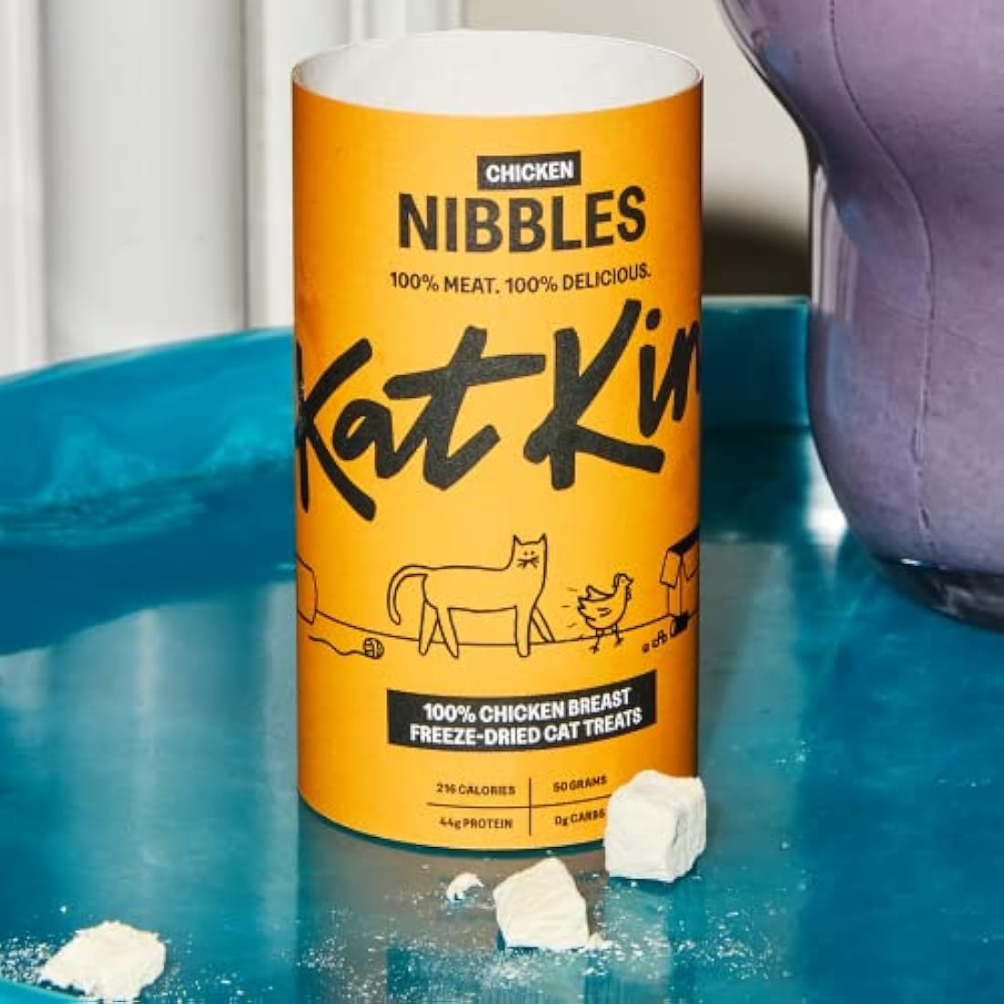 KatKin Chicken Nibbles 4 pack (4x50g Tubes): 100% Chicken Breast Freeze-Dried Cat Treats – Delicious Fresh Chicken; Freeze-Dried to Protect Nutrition; Made in the UK for Cats and Kitten