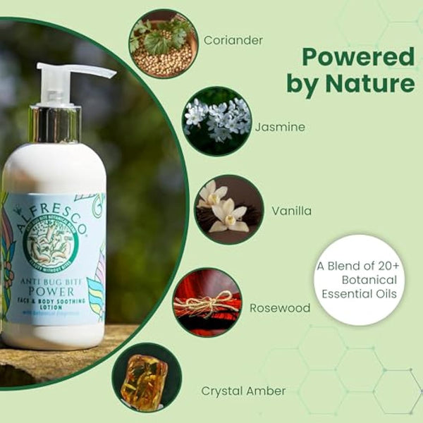Alfresco - Power, Anti Bug Bite Face & Body Soothing Lotion, Natural Bug Repellent & Body Moisturiser, DEET-Free Travel Essential - Adult, Children & Sensitive Skin (200 ml)