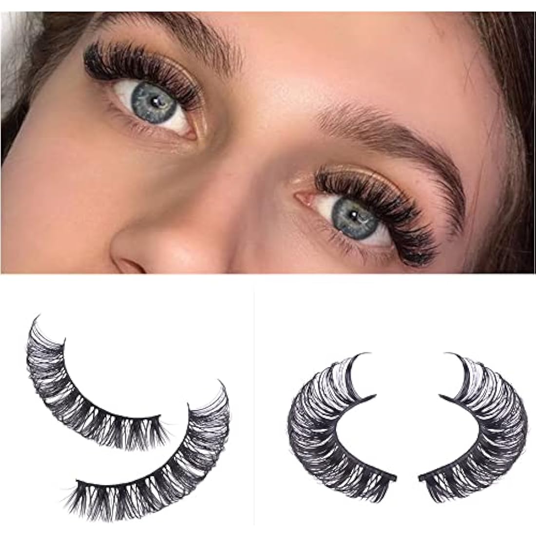 False Eyelashes Russian Strip Lashes Natural Fluffy Wispy D Curly 10 Pairs Reusable Fake Eyelashes Faux Mink Lashes Thick Short Soft Eyes Lash