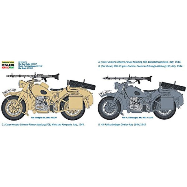 Italeri 7403 German Military Motorcycle with Side car, Scale 1:9. Plastic Model Kit