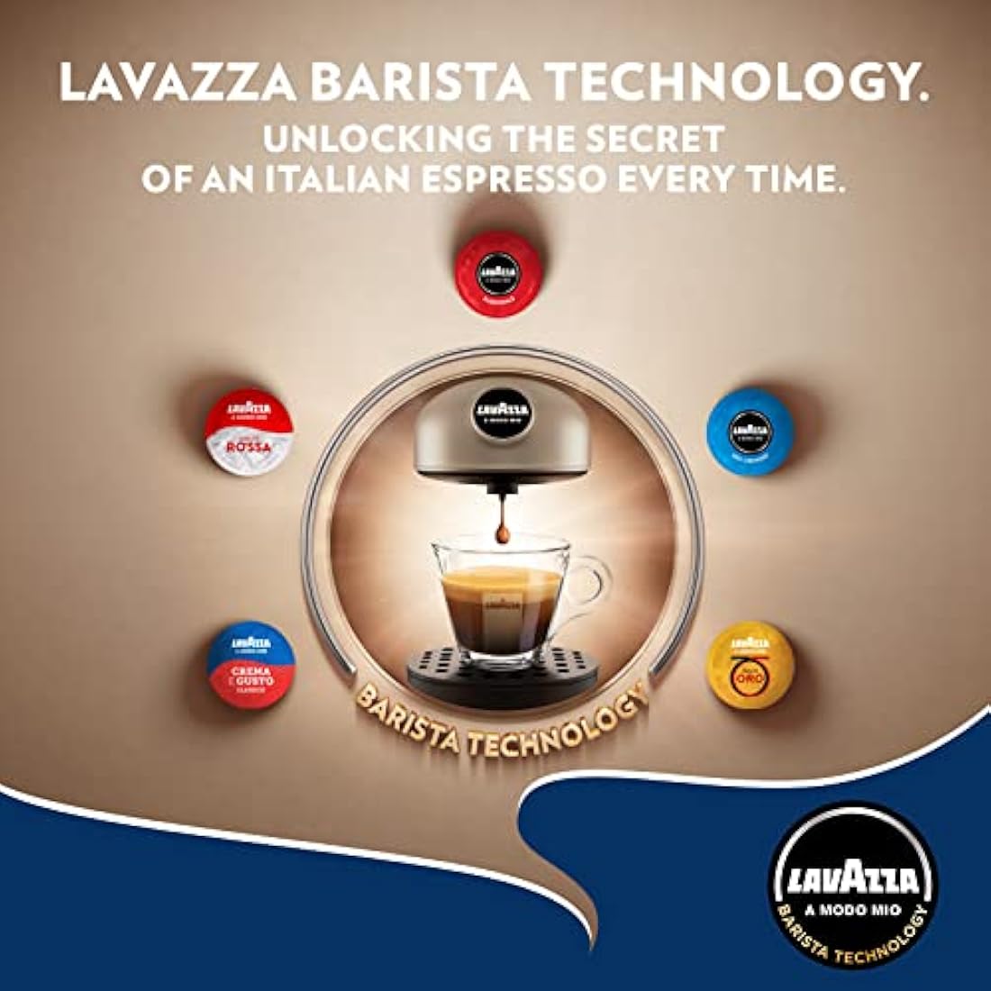 Lavazza, A Modo Mio Deséa Coffee Capsule Machine, Compatible with A Modo Mio Coffee Pods, Touch Interface, Sound Alerts, Automatic Shut-Off, Dishwasher-Safe Components, 1500W, 220-240V, White Cream