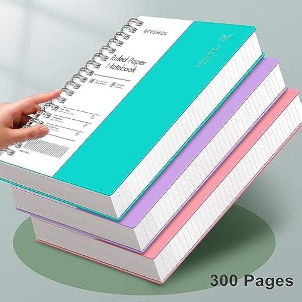 EMSHOI B5 Notebook Lined 300 Pages/150 Sheets, Spiral Notepad Multi-Coloured, 100gsm Thick Paper, Waterproof Hardcover, Writing Journal for Women Men Work Office School,19 x 25 cm, LightBlue