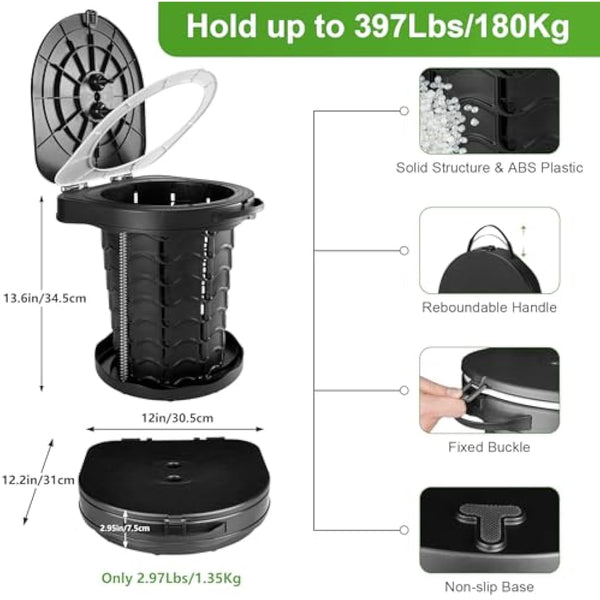 Folding Camping Toilet Portable with Bag - imodomio Portable Toilets for Adults with Lid, Seat & Toilet Bags, Outdoor Travel Toilets for Fishing, Hiking, Campervan, Caravan, Car, Festivals, Load 180kg