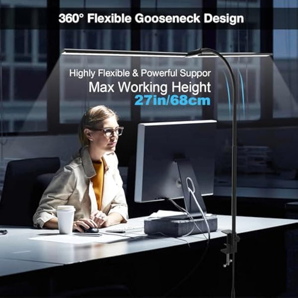 Hensam Desk Lamp for Office Home, 80CM Desktop Lighting Bar with Gooseneck, Clip on Desk Light with Clamp, Bright Dimmable Table Lamp for Study, Work, Computer, Monitor, Reading