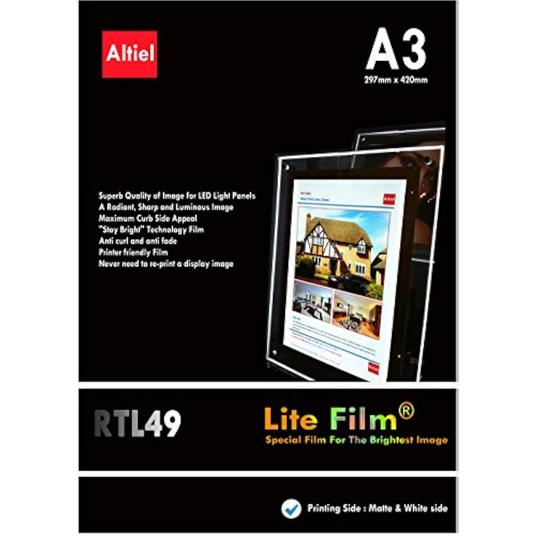 RTL49 - A3 x 50 Sheets of Back Lite Film for Any Inkjet & Laser Printers or Laser Copiers. Back lit Paper Sheet for LED Pocket Displays or LED Lightboxes. Backlit Film for LED Window Displays.