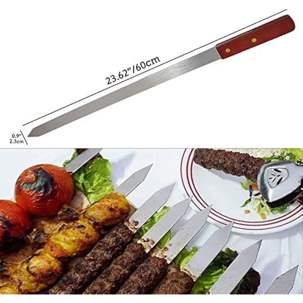 8Pcs Stainless Steel Flat Kebab Skewers, 24 inch Turkish Adana Skewers for BBQ Grill Accessories