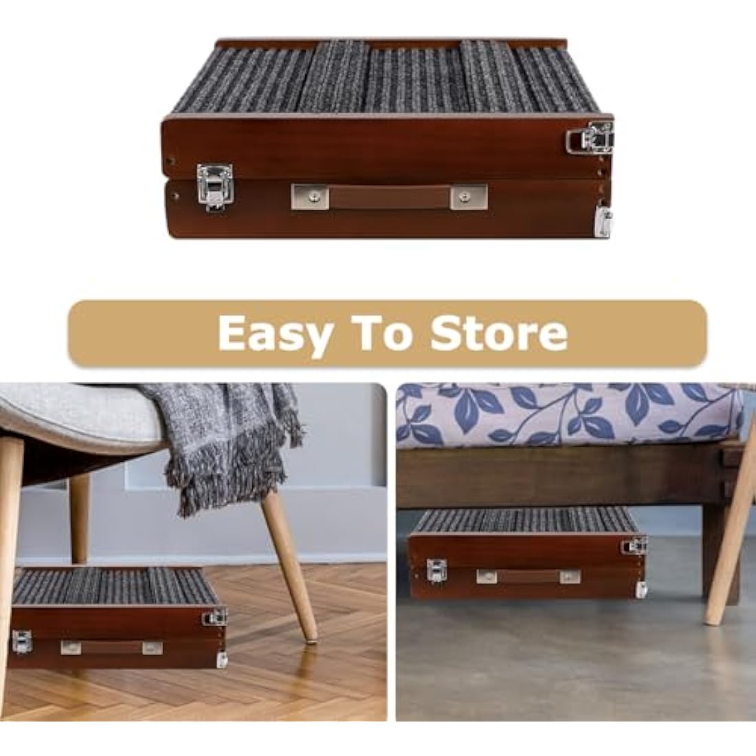 Umtiti Brown Wooden Framed Folding Portable Pet Ramp. 4 Levels Adjustable 9" to 17.3" with Non-Slip 5 Paw Traction Mat for Small Medium Doggie. Dog Ramps-80penBN,UK