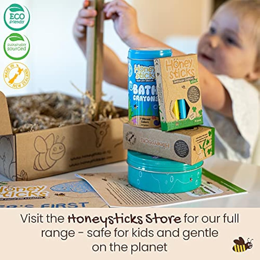 Honeysticks Triangular Crayons - 100% Pure Beeswax, Food Grade Colours, Non Toxic Crayons for Baby, Toddlers Ages 1-3, 2-4, Triangle Shape for Pencil Grip Development, Handmade in New Zealand 10 Pack