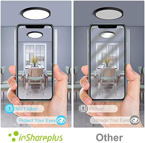 inShareplus 15.7inch LED Flush Mount Ceiling Light, 32W Black Daylight White 5000K Super Bright, Thin Flat Modern Ceiling Lights Fixture, Super Bright Ceiling Lamp for Bedroom, Living Room, Office