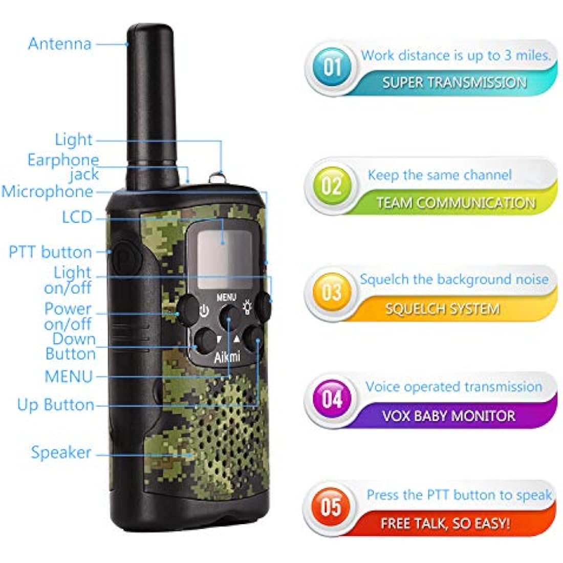 Kids Walkie Talkies Boy Toys - Gifts for Children Over 4 years old 8 Channel 2 Way Radio 3 KM Long Range Fit Outdoor Adventure Game Camp Hunt Trip Girls Boys Birthday Gifts Toys aged 5-13