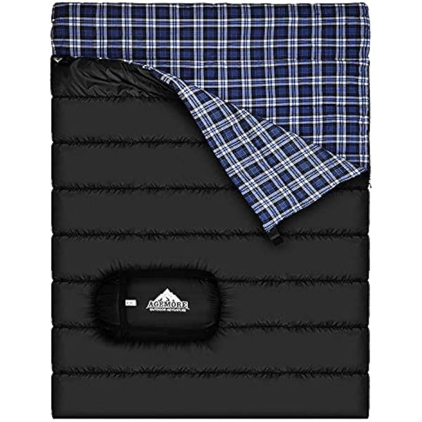 Double Cotton Flannel Sleeping Bag for Camping, Hiking, or Hiking. Queen 2 Cold Weather Waterproof Sleeping Bag for Adults or Teenagers.
