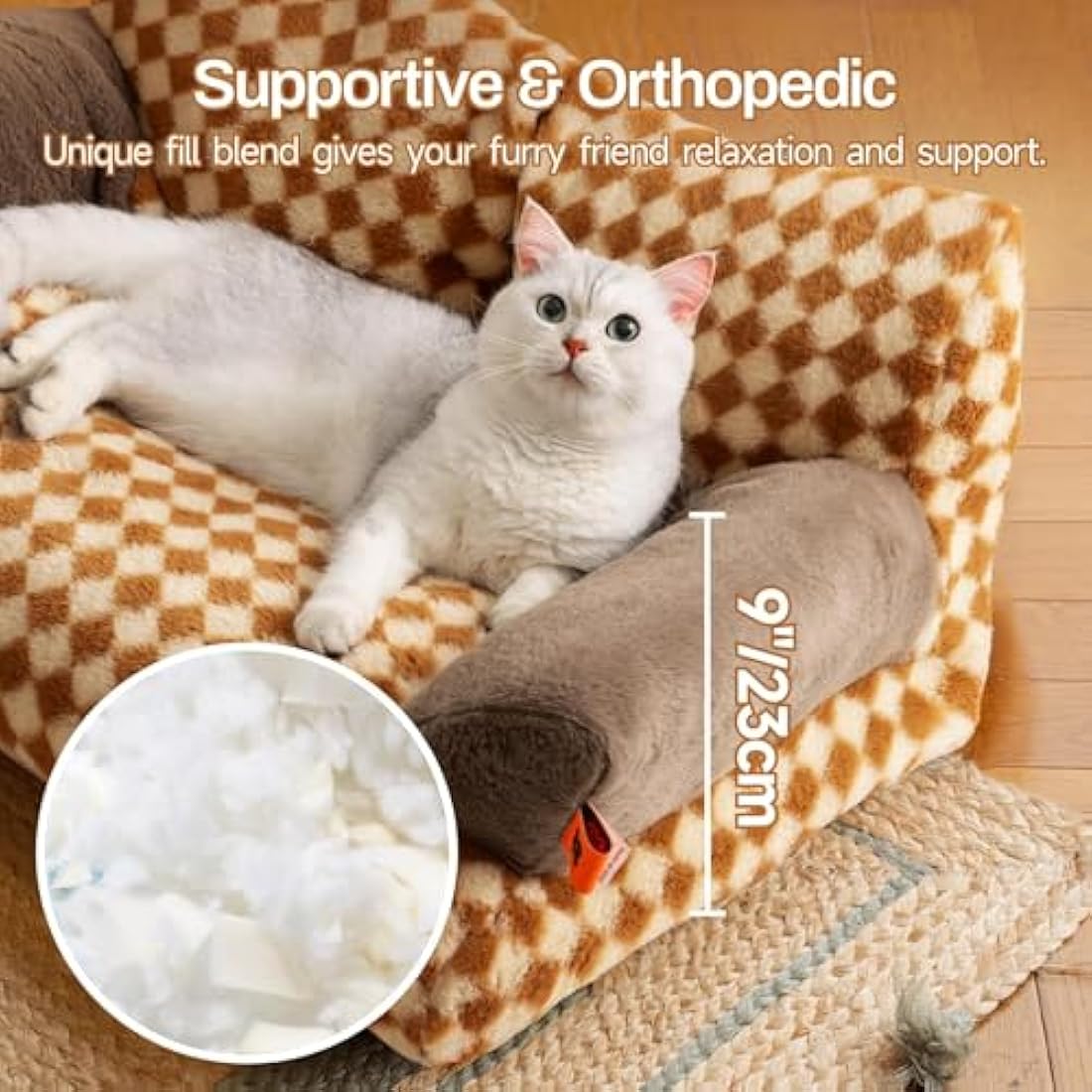 MEWOOFUN Stylish Cat Bed for Indoor Cars Large - Fluffy and Soft Cat Sofa Small Dog Sofa Bed for Dogs and Cats - 66x48cm Cute Pet Bed Couch with Non-slip Bottom, Brown