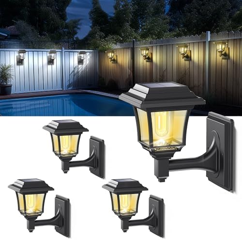 LeiDrail Solar Fence Lights, 4 Pack Solar Lights Outdoor Garden LED Solar Powered Outdoor Wall Fence Lights Waterproof Decor for Patio Yard Warm/Cold White