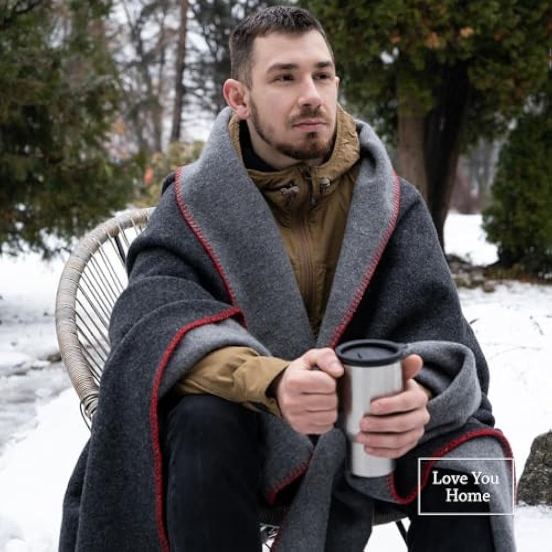 LYHome Travel Blanket - Extra Warm Picnic Throw, Bed Camping Outdoor Wool Blankets, Cozy Soft Throws, Military Army and Garden Outside Use (59x84 in | 150x215 cm | Gray - Anthracite Double-sided)