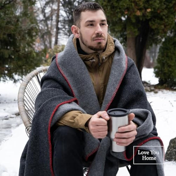 LYHome Travel Blanket - Extra Warm Picnic Throw, Bed Camping Outdoor Wool Blankets, Cozy Soft Throws, Military Army and Garden Outside Use (59x84 in | 150x215 cm | Gray - Anthracite Double-sided)