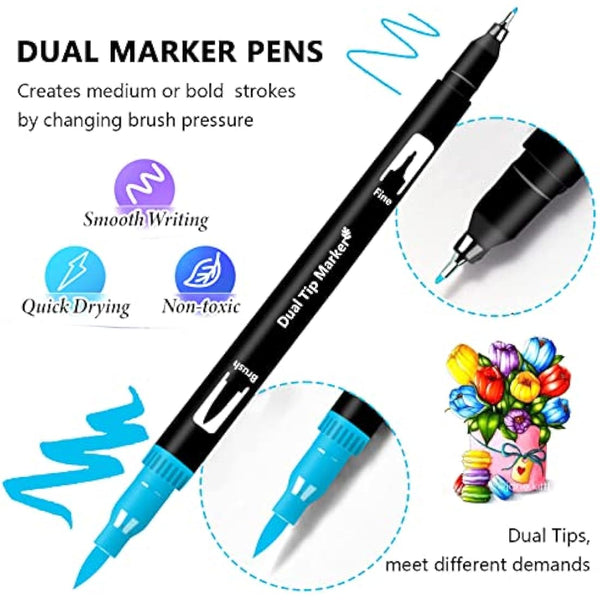 Efimeso 160 Colour Felt Brush Tip Pens, Dual Tip Brush Marker,Colouring Pens Fineliners Art Supplies for Drawing Sketching Colouring Book