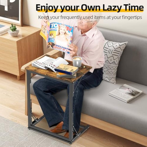MOXYOY C-Shaped Side Table,Foldable Laptop Table,Sturdy Steel Frame Base Support,Easy to Assemble,Suitable for Living Room,Bedroom,Bathroom,Balcony