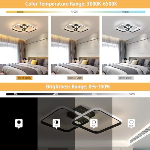 Goeco Dimmable LED Ceiling Light with Remote Control, 50W 5600LM 3000K-6500K Brightness Adjustable LED Ceiling Light, Square Ceiling Lamp for Living Room, Bedroom, Black