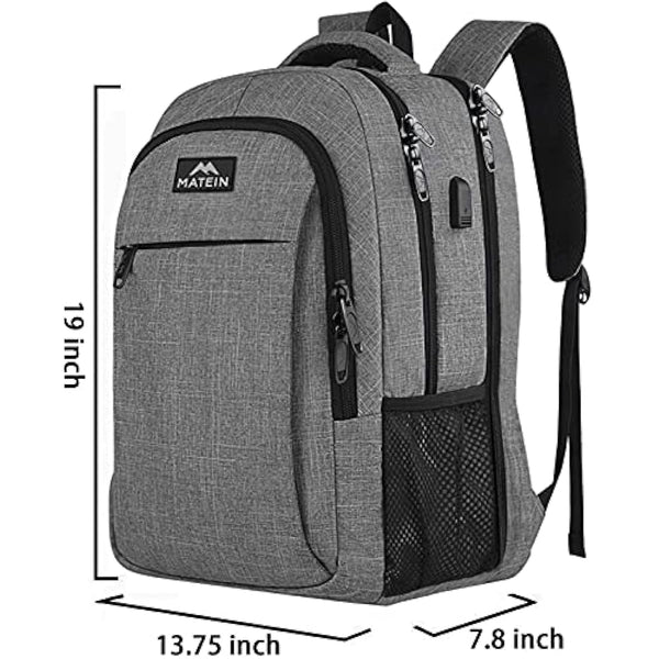 MATEIN Laptop Backpack 17.3 Inch Large Anti-Theft Backpack with USB Charging Port College Bag Daypack for Men Women Water Resistant Laptop Rucksack for Travel Work Business Office, Grey