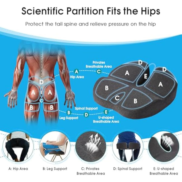 Firhuza Seat Cushion Office Chair Cushions Memory Foam Pressure Relief Cushion for Hip, Tailbone, Coccyx, Sciatica,Ergonomic Seat Cushion Pad for Desk Chair, Wheelchair, Car Seat for Long Sitting