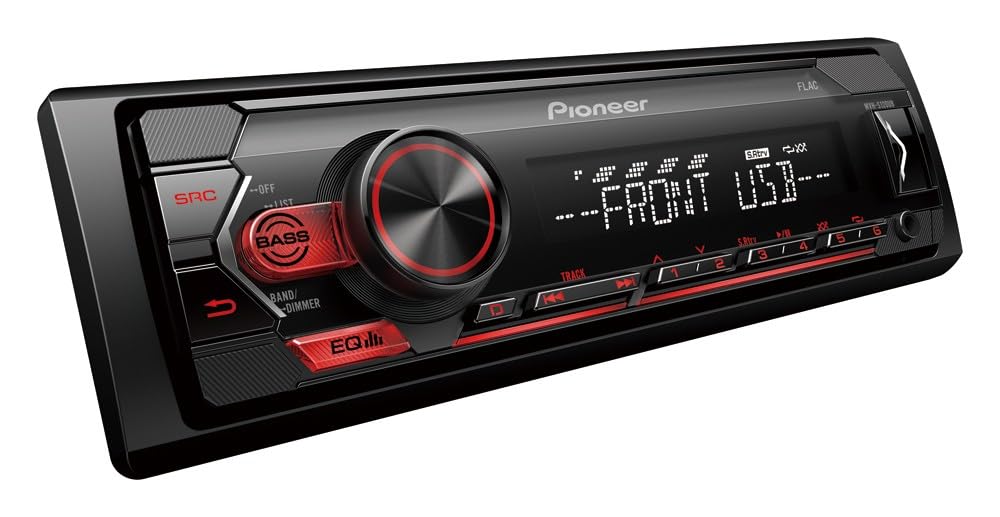 PIONEER 1-DIN receiver with Bluetooth, Red/White illumination, USB/3.5mm Jack, Spotify, Pioneer Smart Sync App and compatible with Apple and Android devices, Red/Black, MVH-S420BT