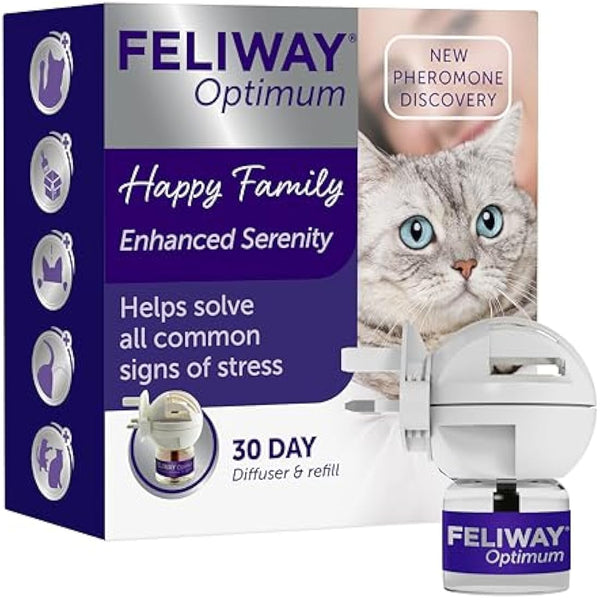 FELIWAY Optimum 30 Day Cat Calming Odourless Plug In Pheromone Diffuser Starter Kit, 48ml - Helps Solve Signs of Stress in Cats & Kittens, Veterinary Recommended, Drug-free, Clinically Proven