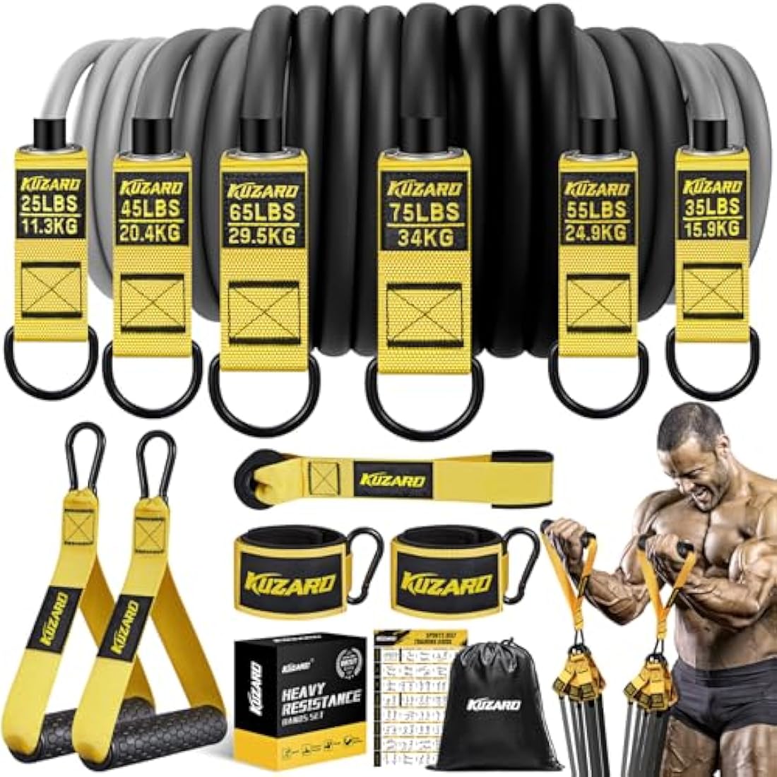 300lbs Heavy Resistance Bands Set for Men - 6 Levels with Handles, Door Anchor, Ankle Straps - Home Gym Equipment for Strength Training, Physical Therapy, Muscle Building, Yoga, Stretching