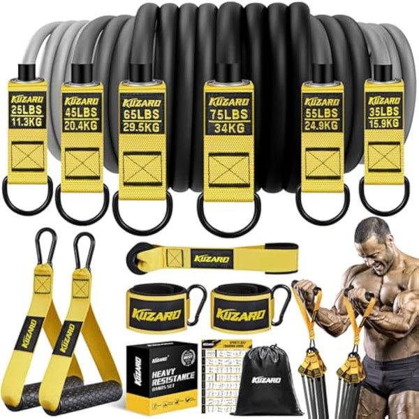 300lbs Heavy Resistance Bands Set for Men - 6 Levels with Handles, Door Anchor, Ankle Straps - Home Gym Equipment for Strength Training, Physical Therapy, Muscle Building, Yoga, Stretching