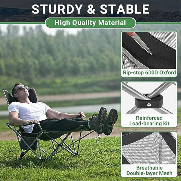 #WEJOY Camping Chairs Folding Recliner Chair Adjustable with Detachable Footrest Headrest Cup Holder Lightweight Portable Reclining Camp Chair Fold Up Chair for Outdoor Beach Garden, Black Set of 2