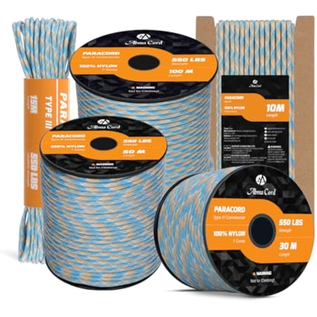Abma Cord Paracord 550 4mm 100m 100% Nylon Rope Type III 7 Strands Parachute Cord for DIY, Camping, Survival, Outdoor - Max. 250kg - Carolina Beach