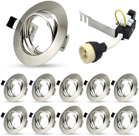HiBay 10x Modern GU10 LED Downlights for Ceilings Tilt Recessed Ceiling Lights Round Brushed Chrome Spotlights Fitting 240V - Outer Diameter:90 mm,Cut-Out Hole Size:68-80 mm