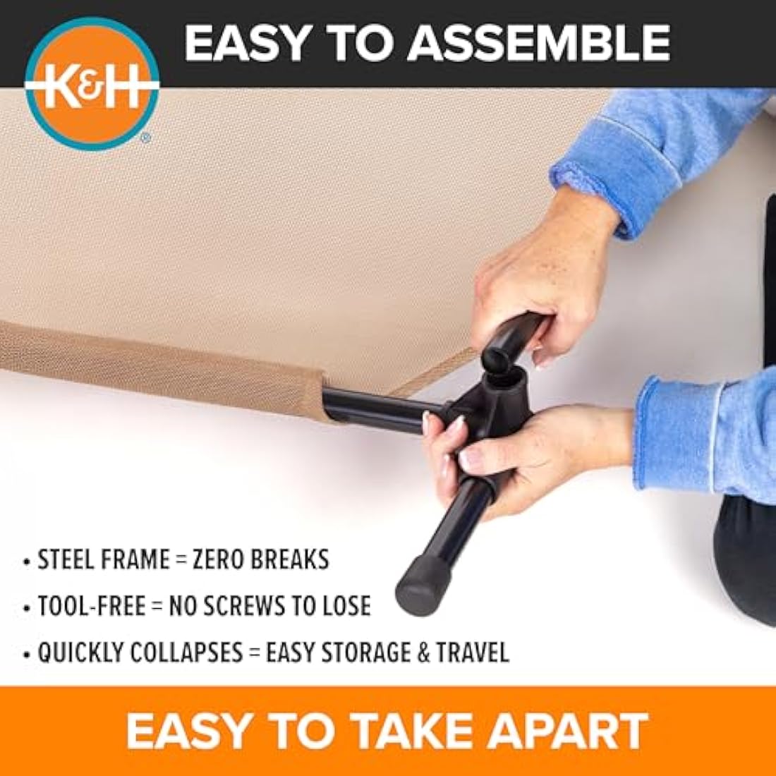 K&H Pet Products Original Pet Cot Elevated Pet Bed All Season Tan Mesh Large 30 X 42 X 7 Inches