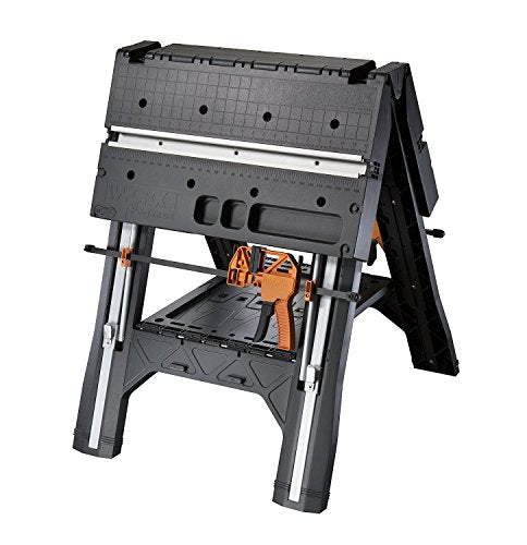 WORX Pegasus WX051 Versatile Multi Function Folding Work Table & Sawhorse with Quick Clamps and Holding Pegs, Portable and Lightweight Workbench, Perfect for Workshop and DIY Tasks