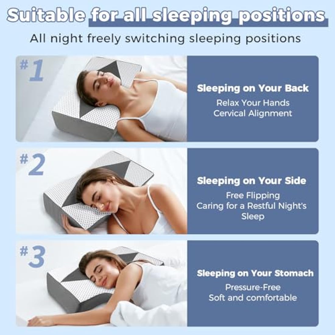 Hydomi Memory Foam Cervical Pillow for Neck and Shoulder Pain: Orthopedic Neck Support Pillows for Sleeping with Hollow Design Ear Pain Free- Ergonomic Bed Bolster Pillow for Side/Back&Stomach Sleeper