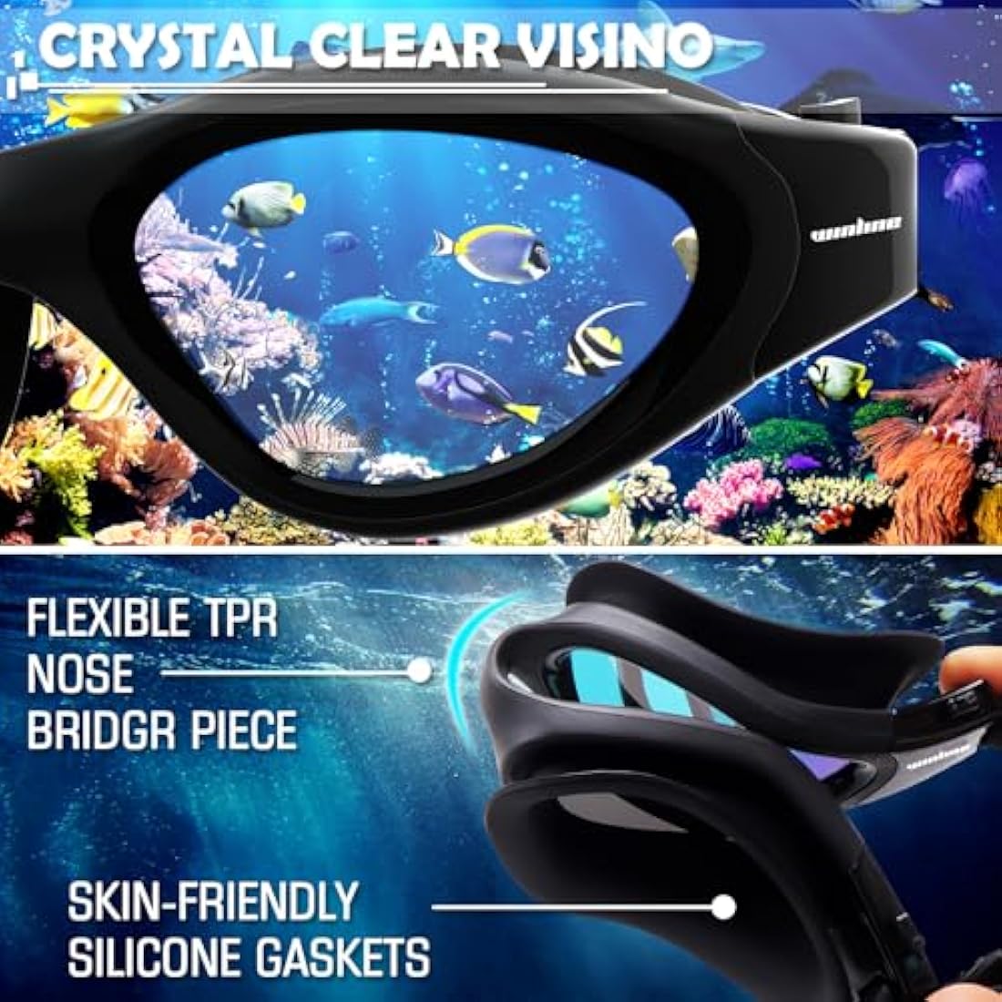 Adult Swimming Goggles,Polarized Open Water Goggles Swimming Anti Fog UV Protection No Leakage Clear Vision Easy to Adjust for Adults Men Women Teenagers