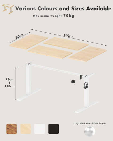 Devoko Electric Standing Desk 120x60cm Sit Stand Table Height Adjustable with Backpack Hook and Memory Smart Pannel, Home Office, White